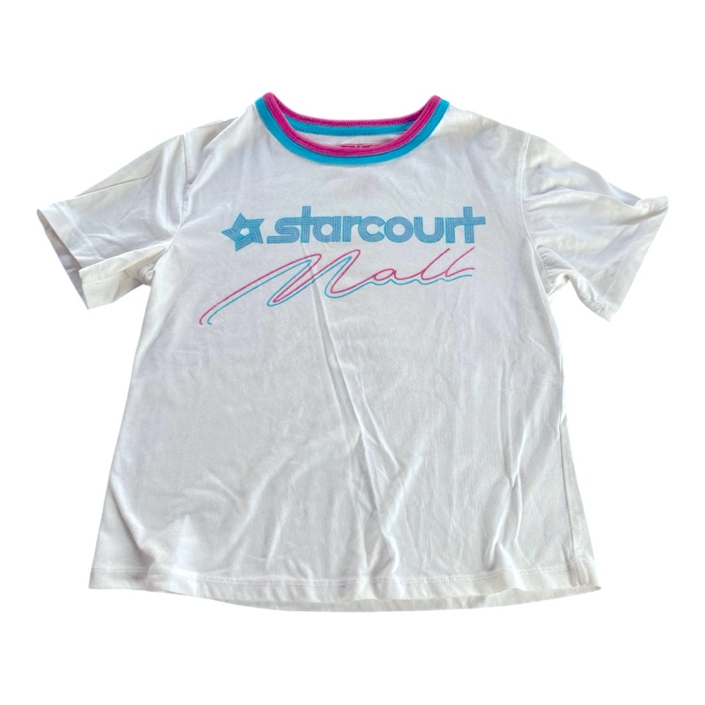 Netflix Stranger Things White and Blue Short Sleeve Tee with Retro Logo